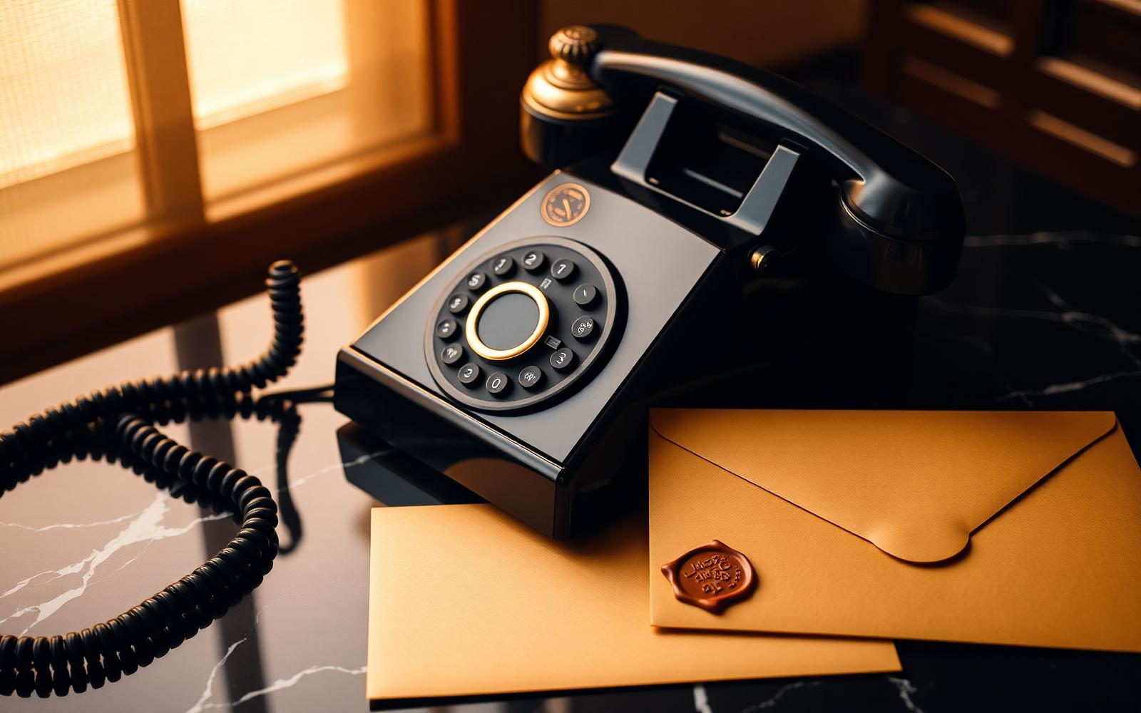 A vintage telephone and a wax-sealed envelope